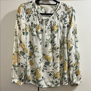 Lucky Brand Floral Print Long Sleeve Blouse with Tie-Front L